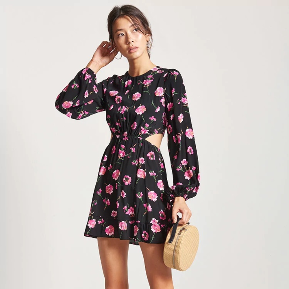 ✨NEW Floral Fit & Flare Cutout Mini Dress Size M,L - Picture 2 of 8